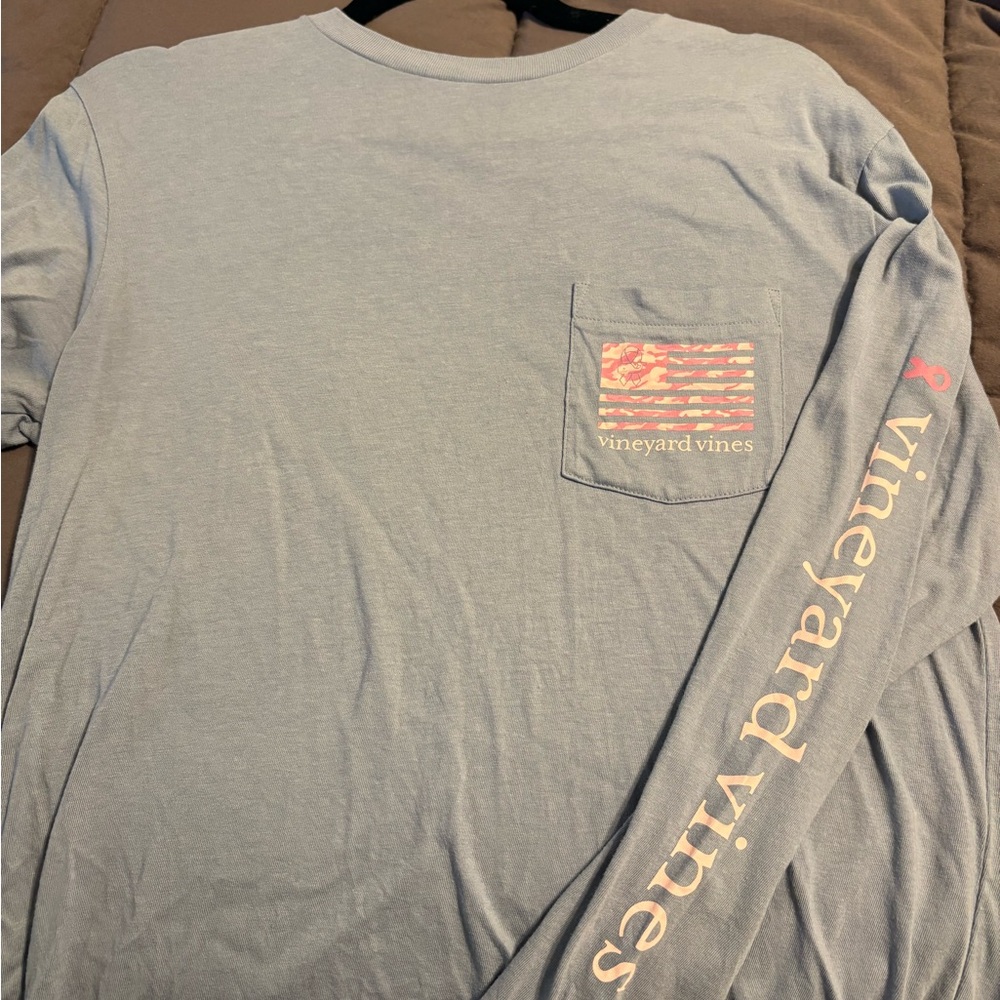 Vineyard Vines Breast Cancer Light Blue Long Sleeve Tee